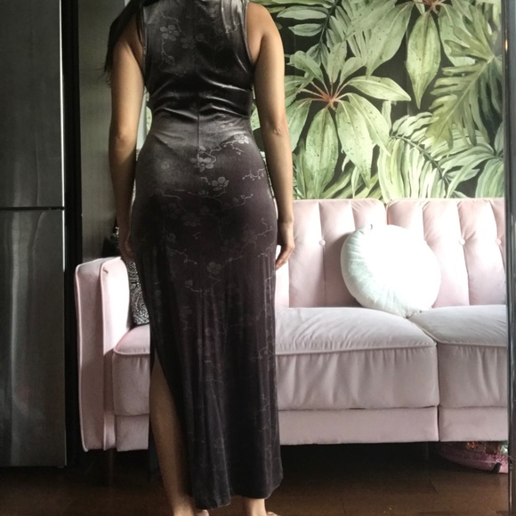 Velvet Brocade Leg Slit Dress - Picture 5 of 5